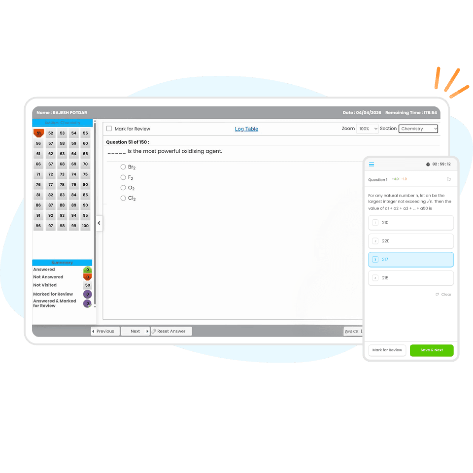 MHT-CET mock test interface with question palette